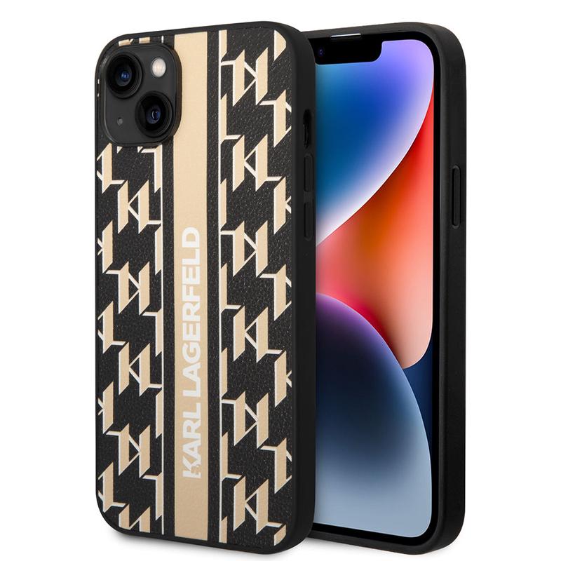 Funda para Apple iPhone 14 Plus, Karl Lagerfeld, Monogram Stripe, Marrn