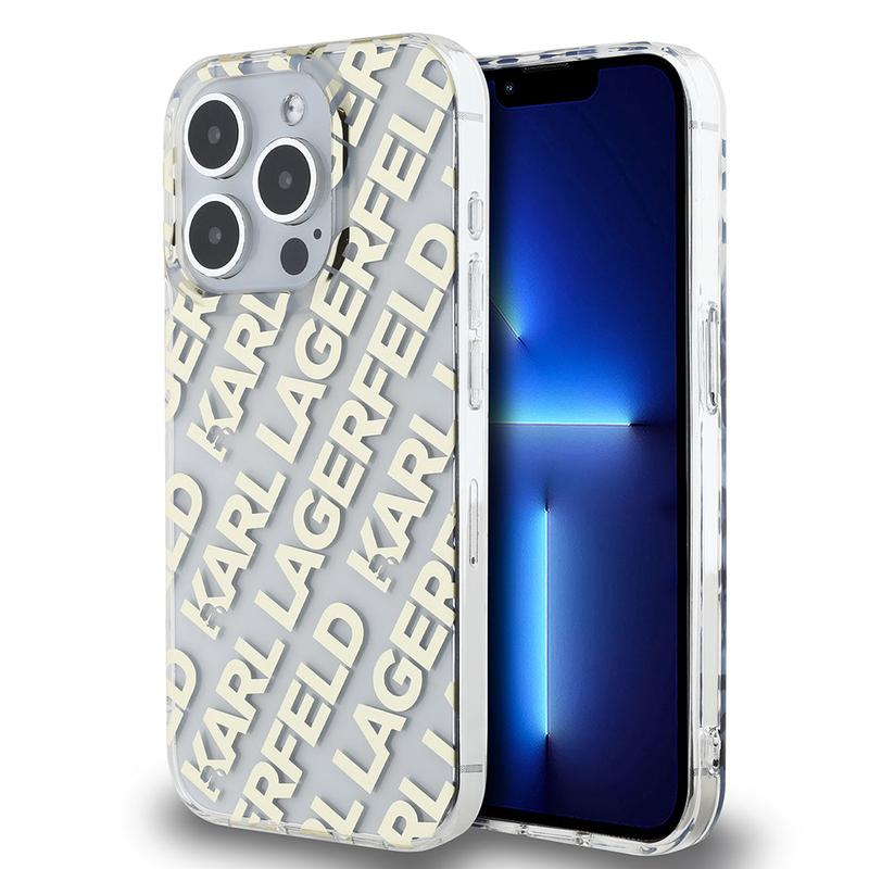 Funda para Apple iPhone 15 Pro, Karl Lagerfeld, IML Luxury Monogram KL Pattern with Strap, Negra