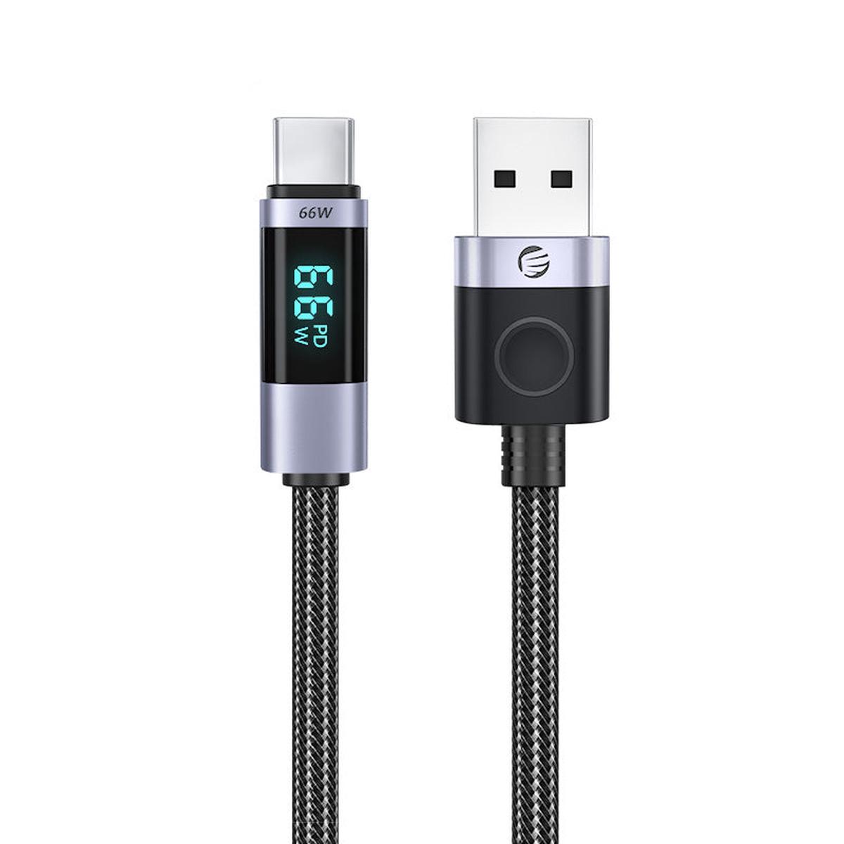 [CLEARANCE] ORICO 1.5 Meter LDA2C Series USB-A Male to USB Type-C Male with PD 66W, 480Mbps Charging and Data Cable with LED Display and E Marker Chip for Smartphone - Black